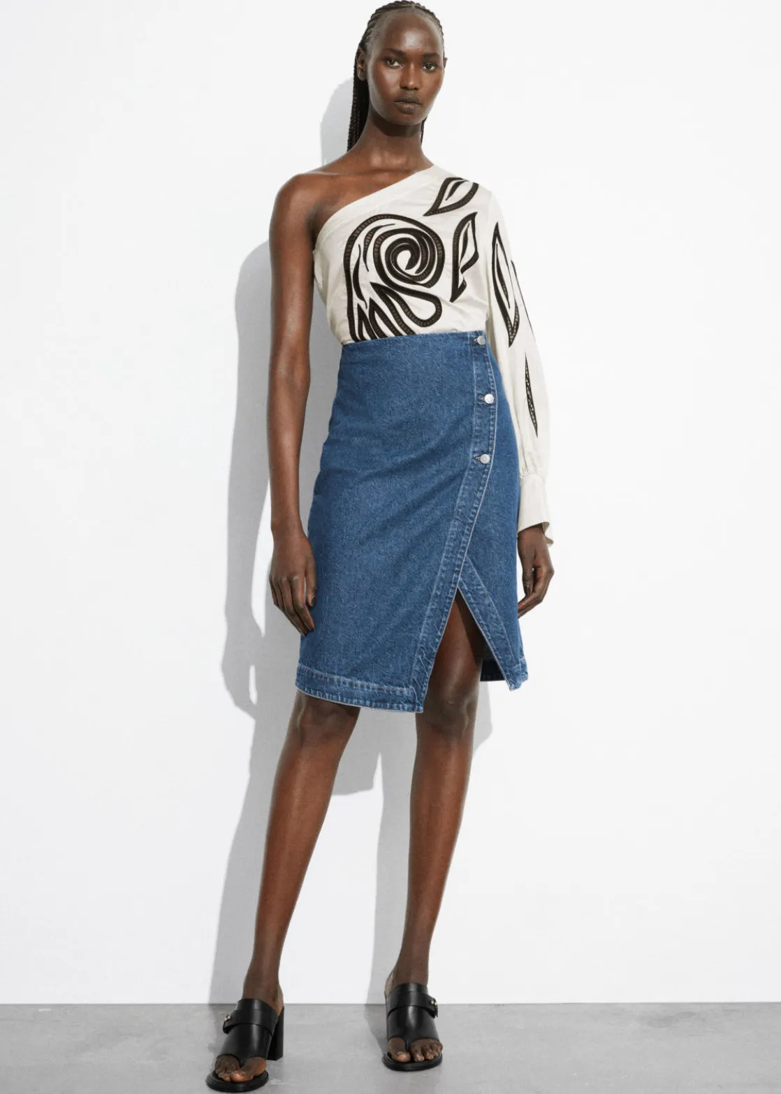 Denim Wrap Midi Skirt