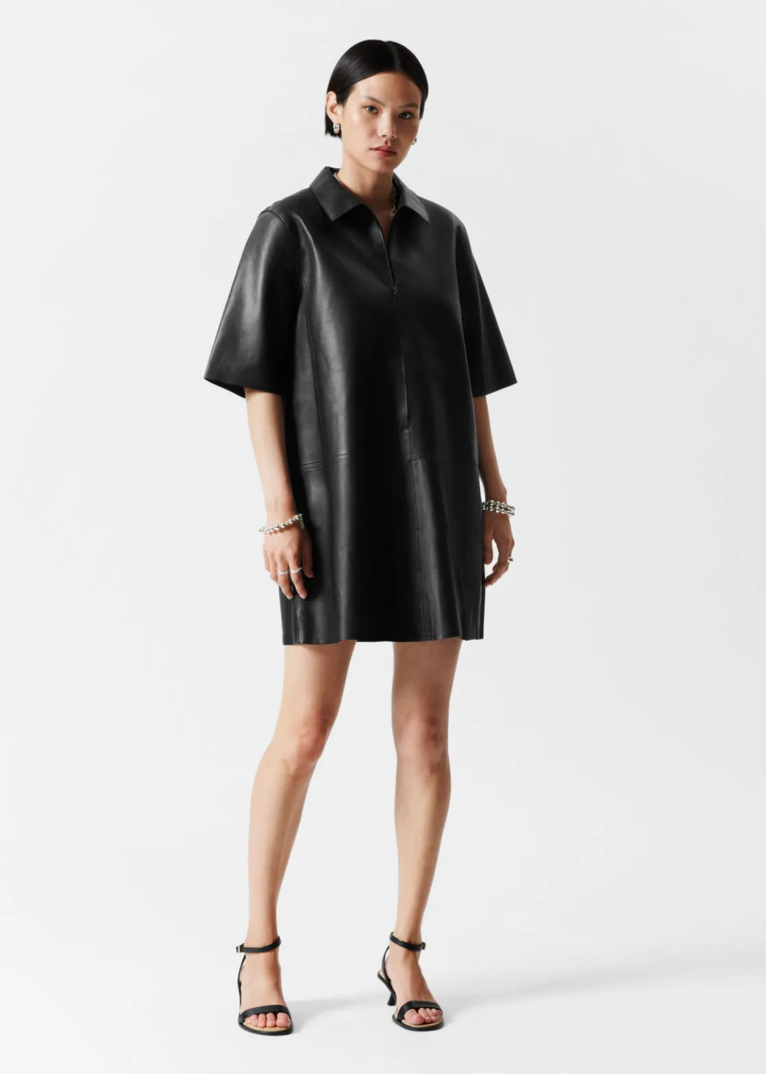 Zip-Detailed Leather Mini Dress