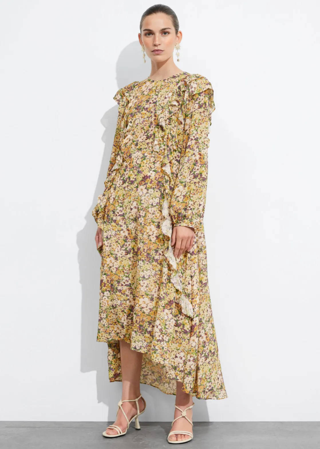 Ruffle-Trimmed Midi Dress