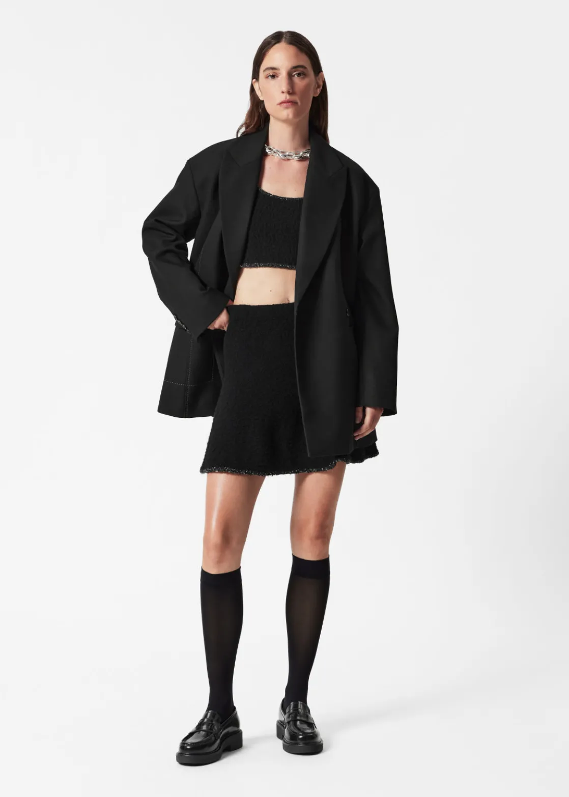 Sequin-Trimmed Bouclé Mini Skirt