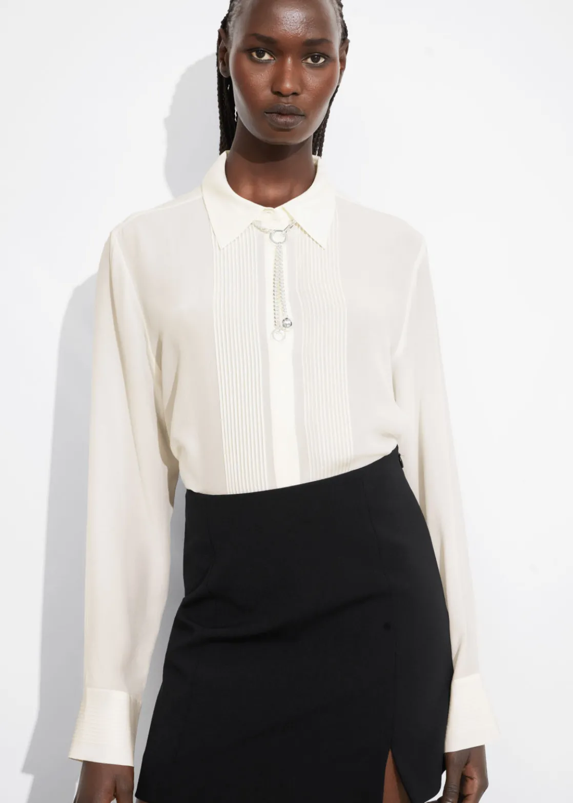 Pintuck-Detailed Silk Shirt