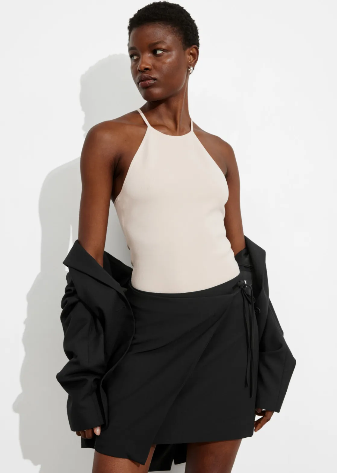 Tailored Mini Wrap Skirt