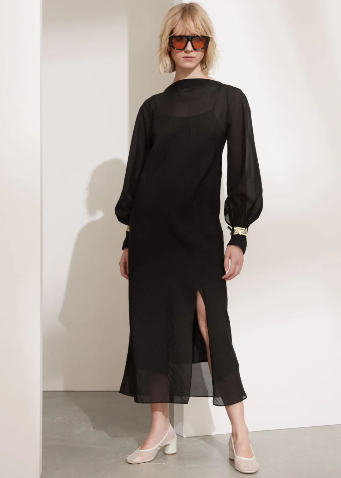 Tie-Cuff Midi Dress