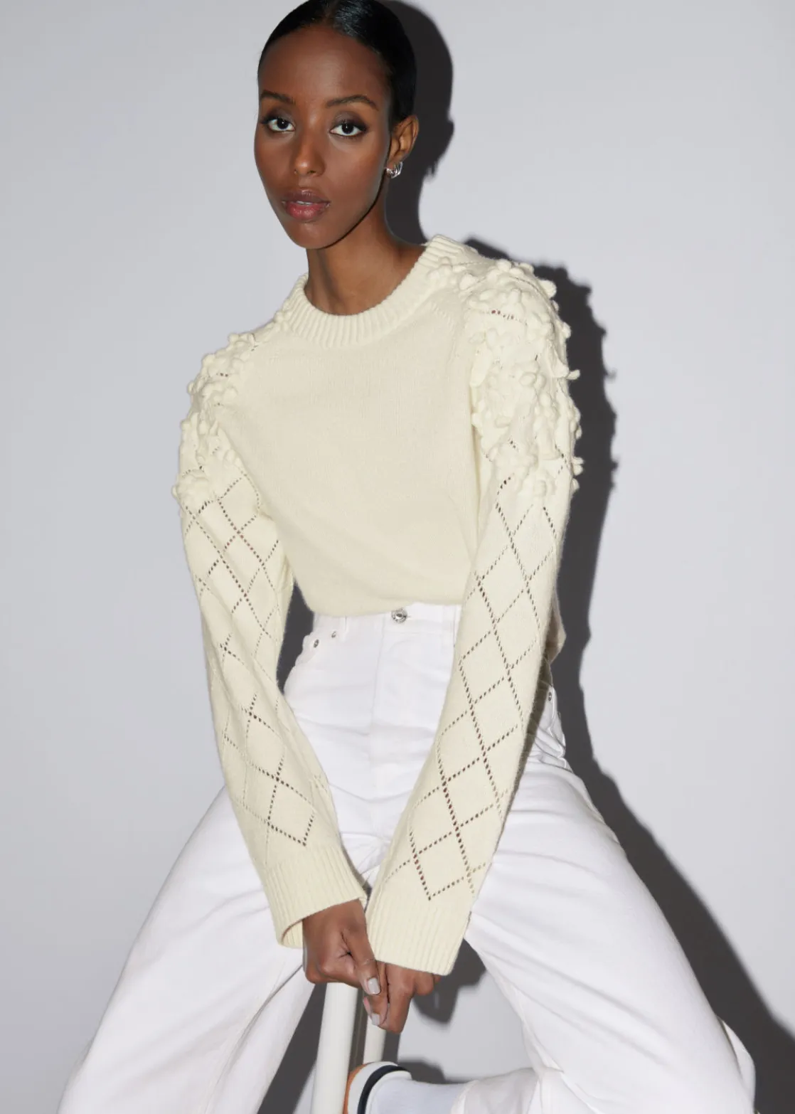 Floral-Appliqué Knit Sweater