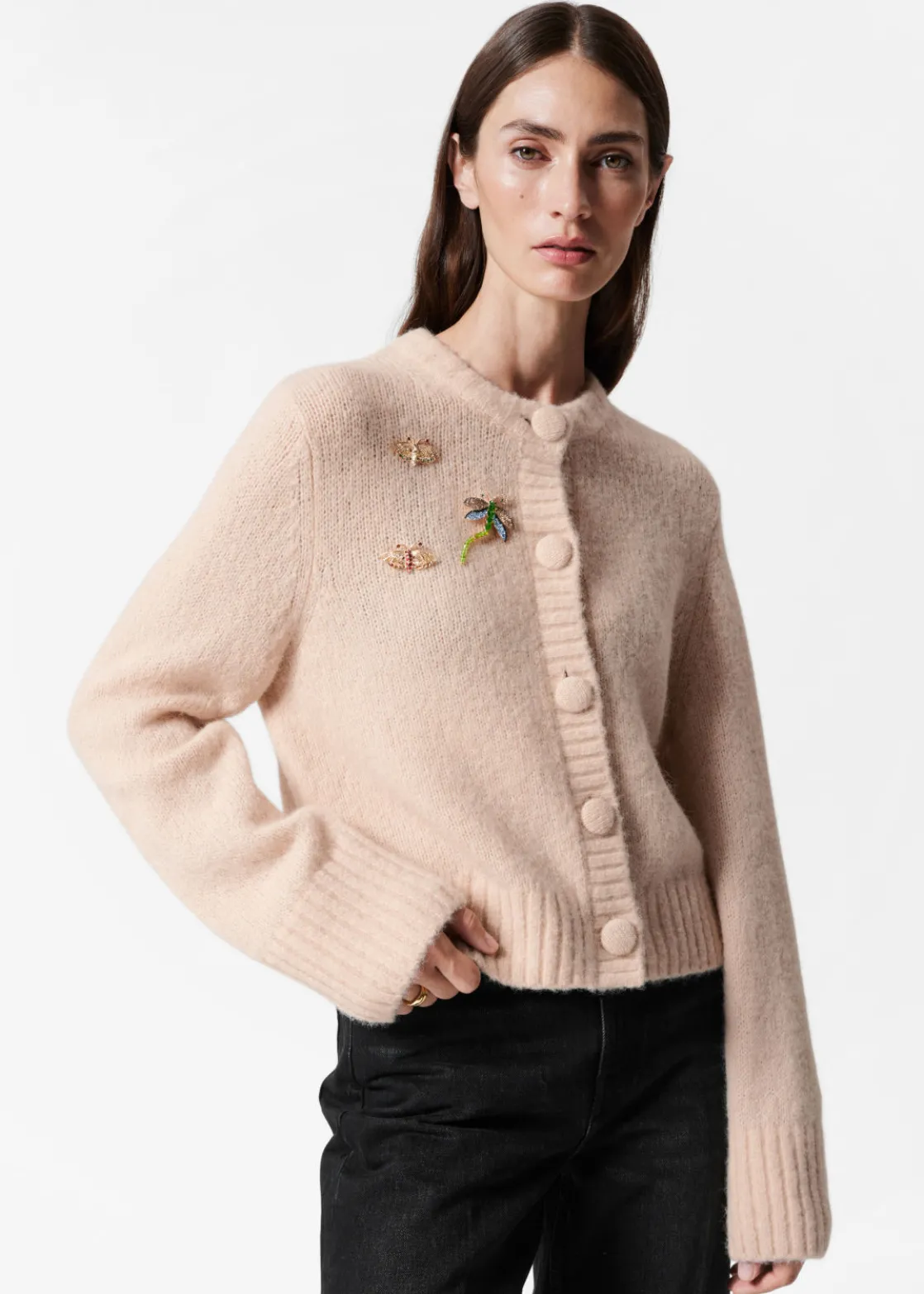 Brooch-Detailed Cardigan