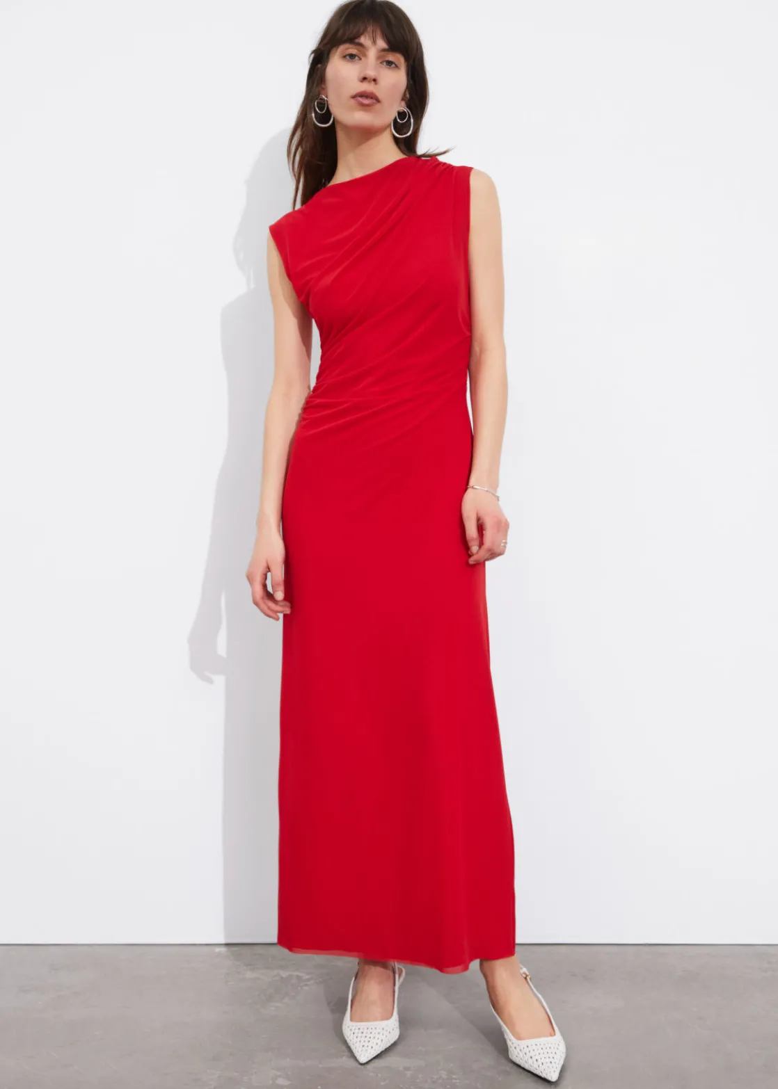 Draped Sleeveless Midi Dress