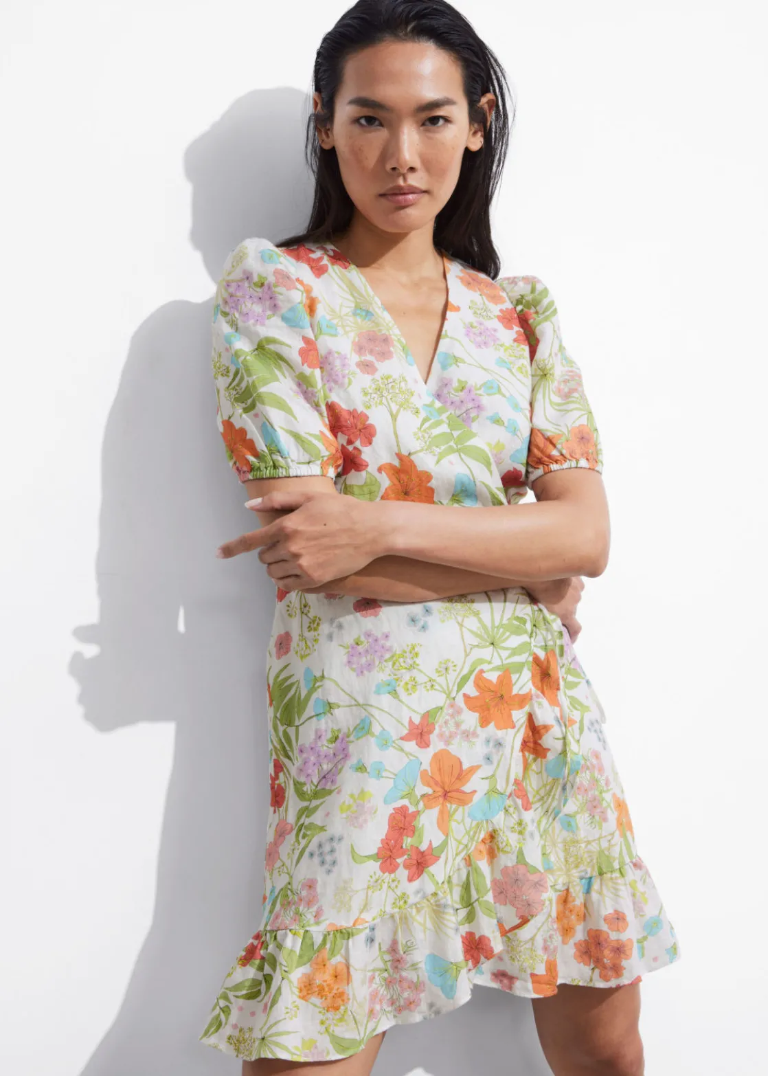 Linen Wrap Mini Dress