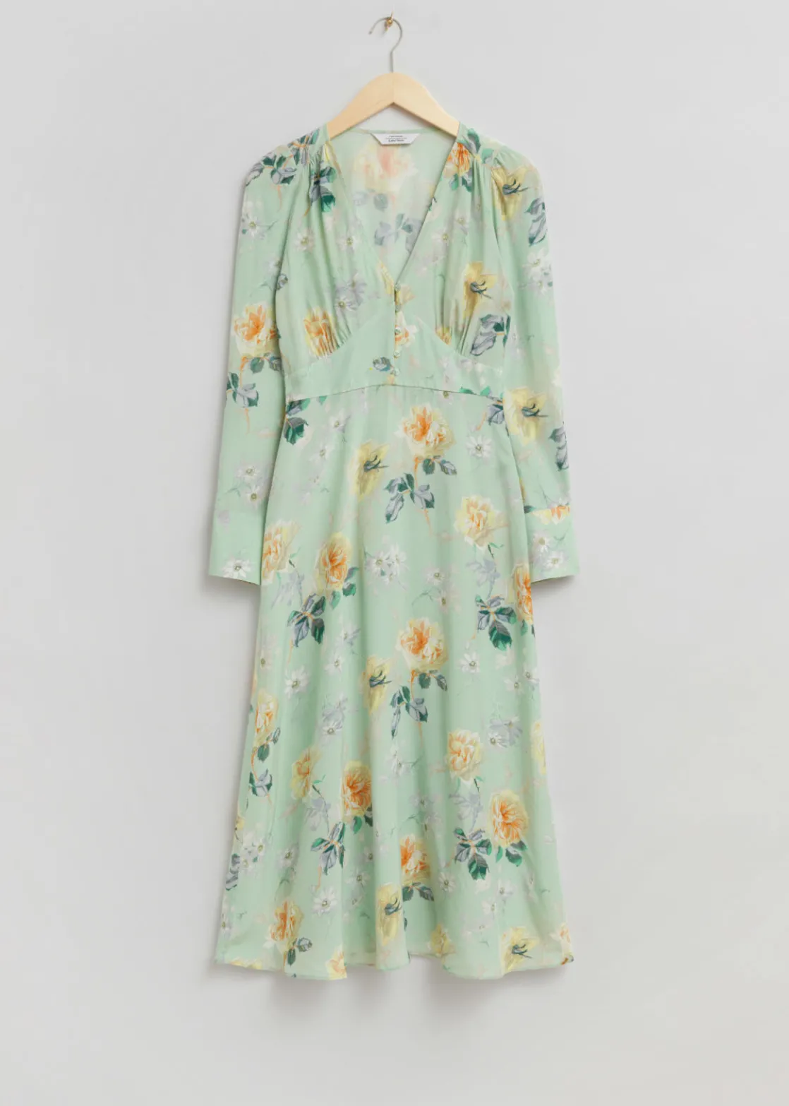 Buttoned V-Cut Midi Dress