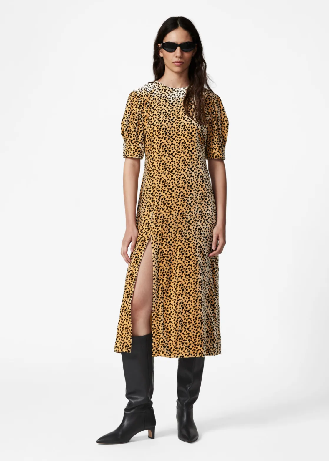 Slit-Detailed Velvet Midi Dress